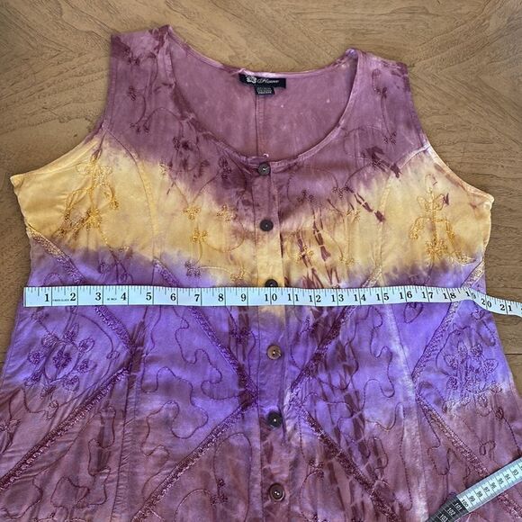 Vintage Flower Brand Yellow and Purple Tie Dye Tunic Dress with Waist Ties - Picture 7 of 13